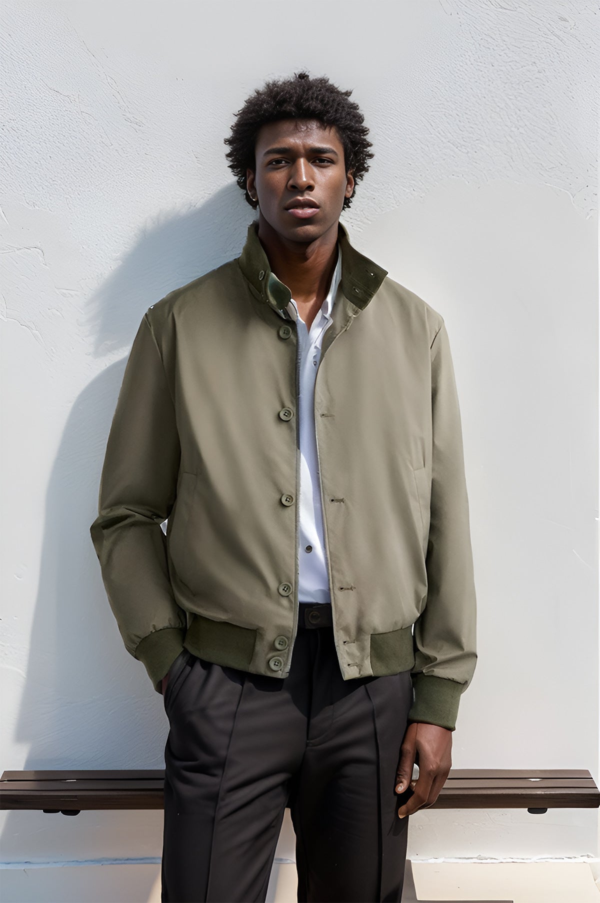 Asbjörn – Stylish Slim Fit Men's Bomber Jacket with Front Button Closure and Elastic Waistband and Cuffs