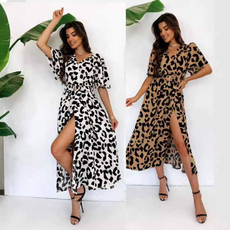 Sarena | Leopard Print Midi Dress with V-neckline
