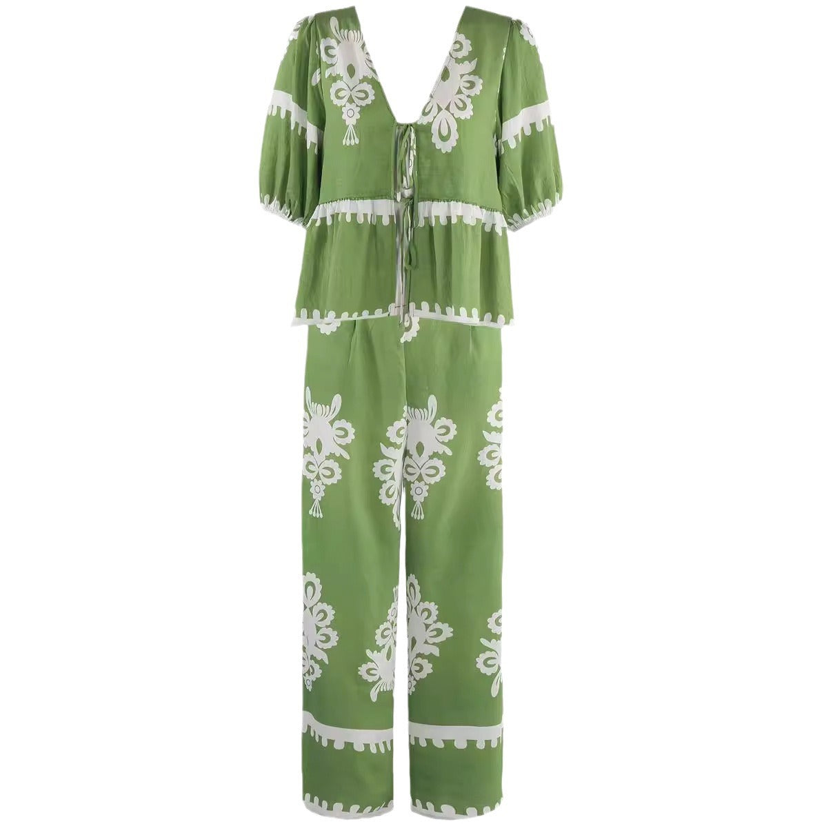 Almira | Two-piece Set with Knot Blouse and Wide Breathable Pants
