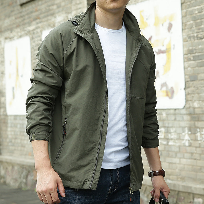 Mr. Lightweight Windbreaker with Hood and Zipper Pockets