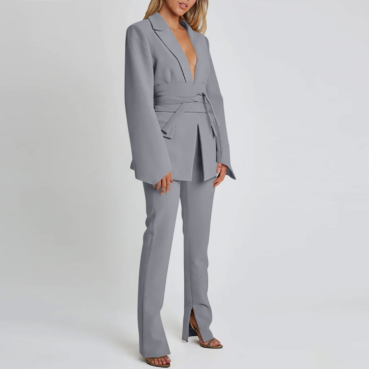 Fjordina – Chic Long Blazer with Belt at the Waist and Fitted Silhouette