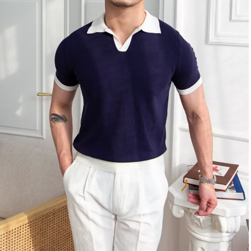 Emilio | Short-sleeved polo shirt with contrast collar and ribbed edges