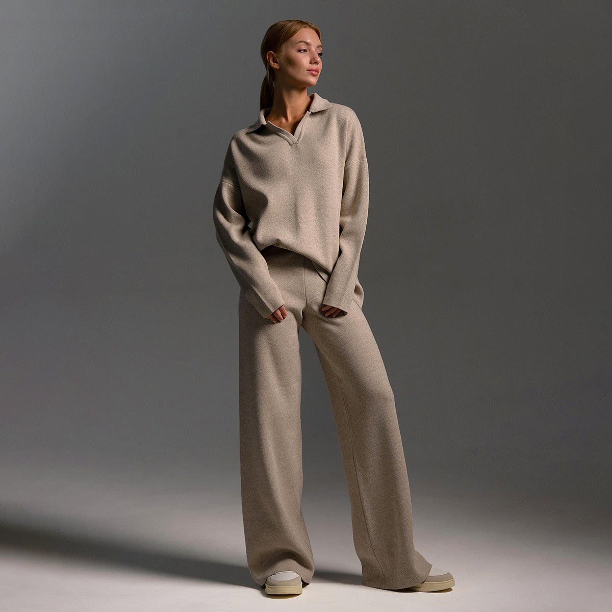 MAJA™ | Strikket Lounge-sæt med Oversized Trøje og Vide Bukser