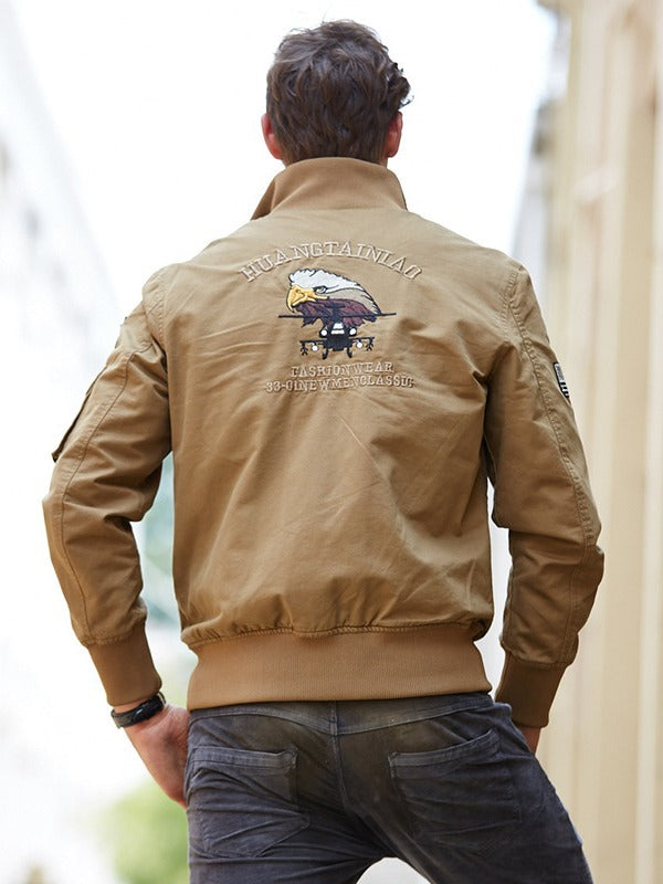 Artur – Casual bomber jacket with military patches, ribbed collar and stand-up collar