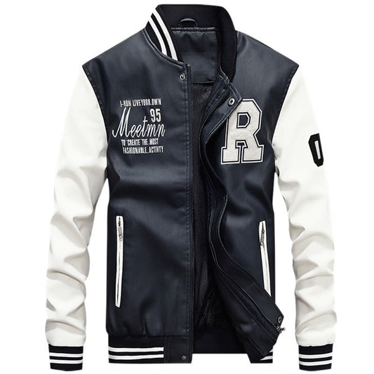 Berndt - Relaxed Baseball Jacket with Ribbed Cuffs and Leather Body