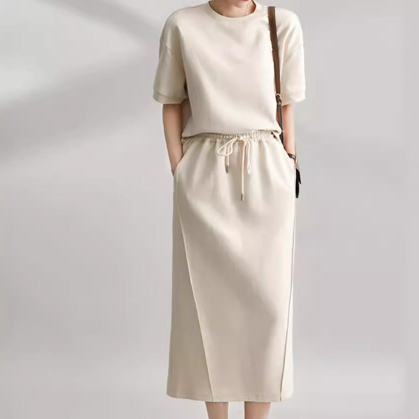 Liora | Two-piece Set in Cotton Blend with Midi Skirt and Short-sleeved Top