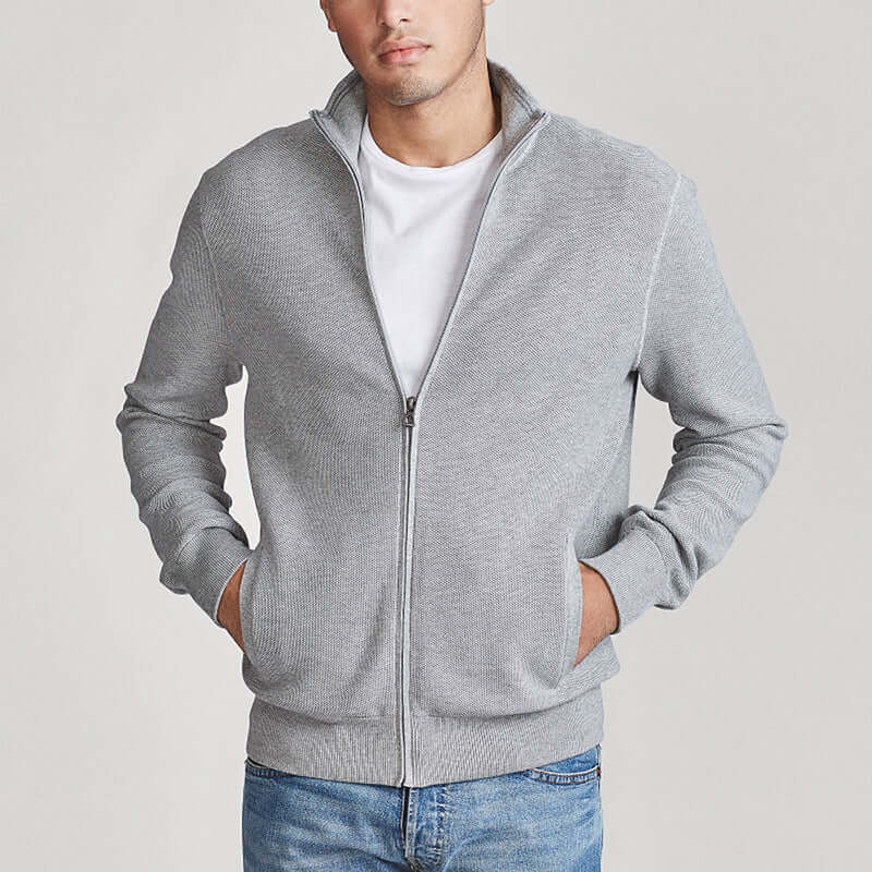 Cardigan Zipper | Gray Knitted Cardigan with Zipper in Cotton