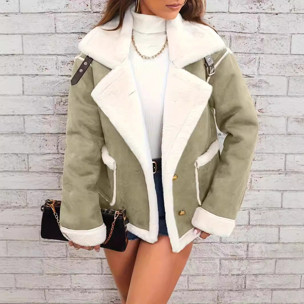 Oversize Faux Fur Jacket for Women – Double-Breasted Design