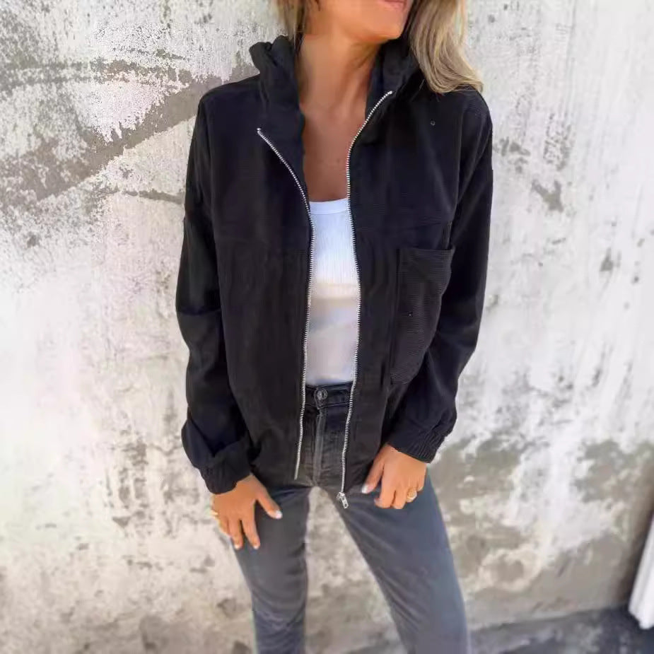 Down jacket with hood – Relaxed fit and soft corduroy ribbing