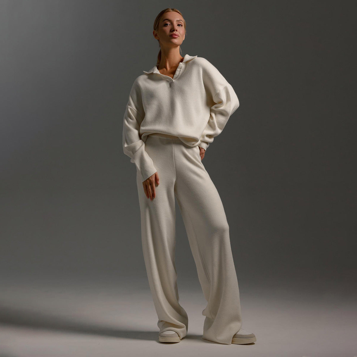 MAJA™ | Strikket Lounge-sæt med Oversized Trøje og Vide Bukser