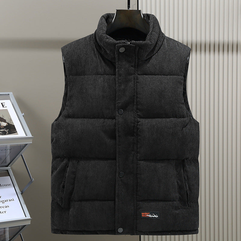 Men's Vest in Quilted Corduroy Fabric – High Collar with Snap Buttons and Pockets