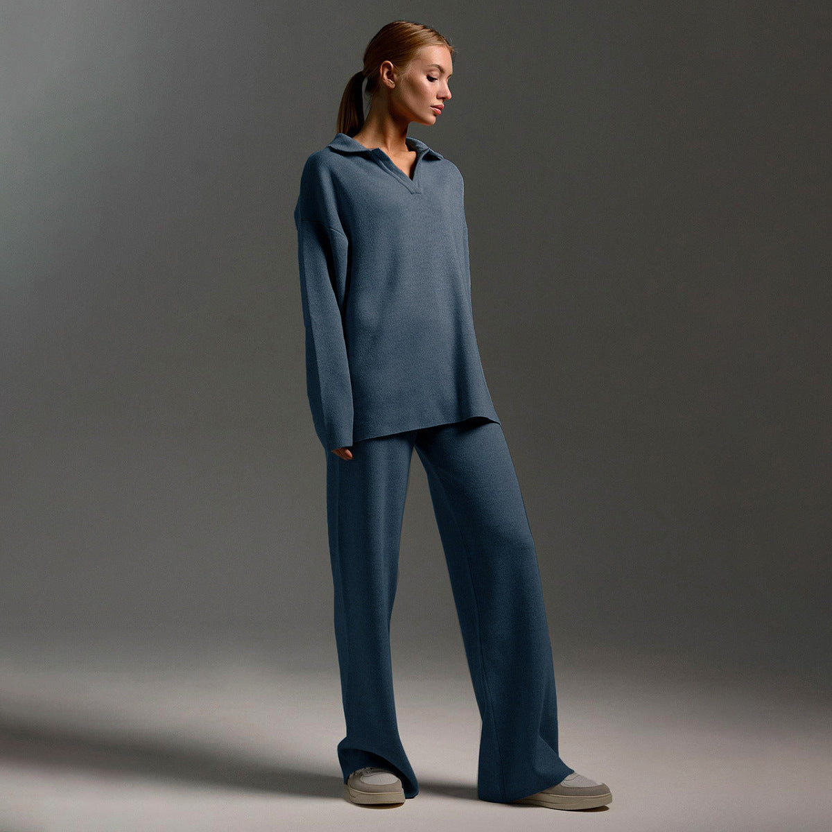 MAJA™ | Strikket Lounge-sæt med Oversized Trøje og Vide Bukser