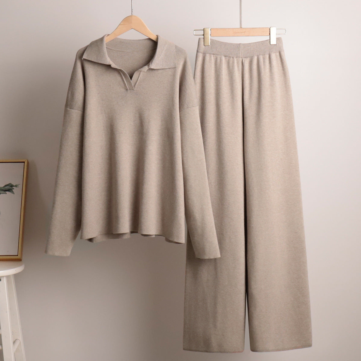 MAJA™ | Strikket Lounge-sæt med Oversized Trøje og Vide Bukser