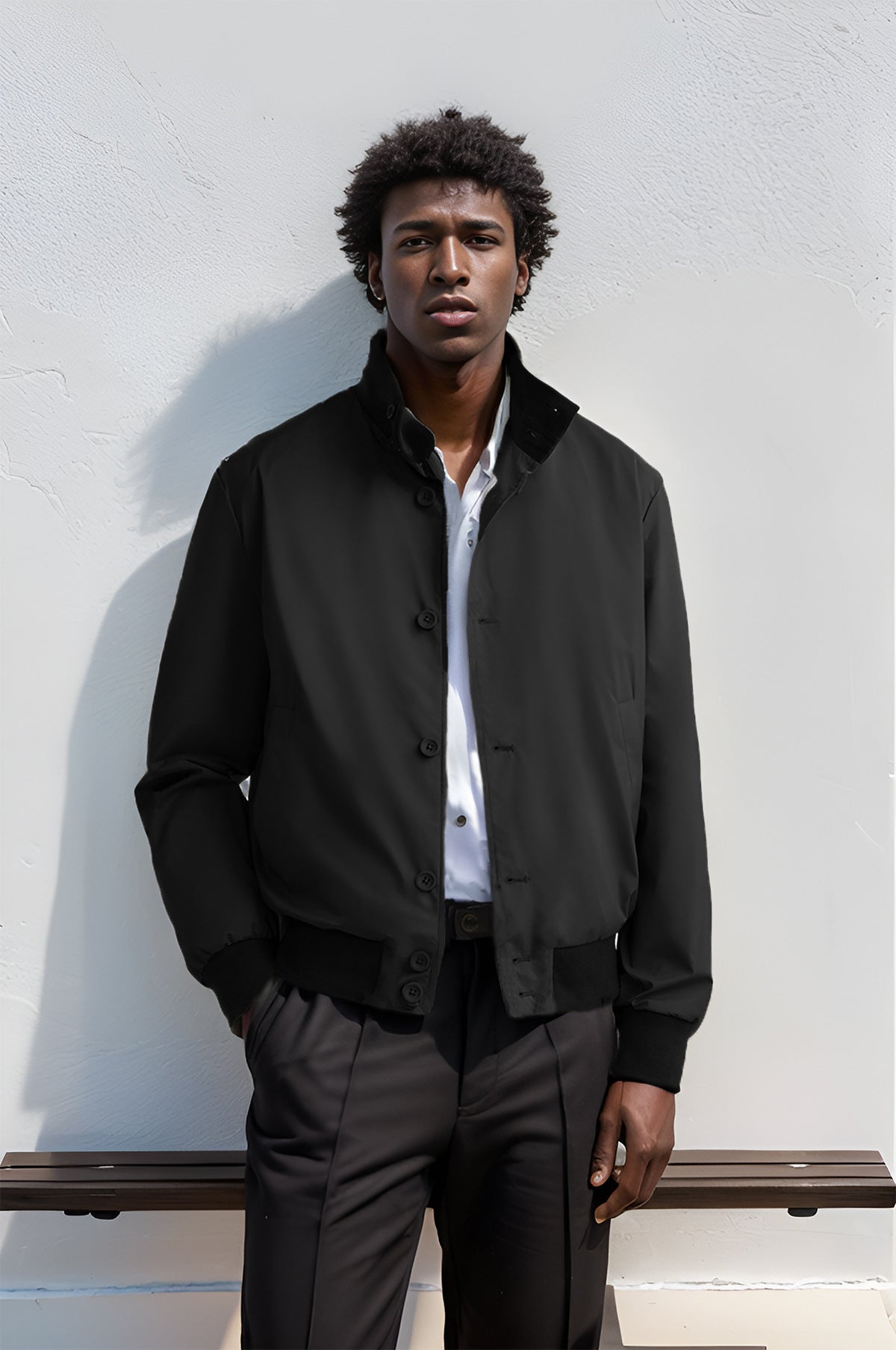 Asbjörn – Stylish Slim Fit Men's Bomber Jacket with Front Button Closure and Elastic Waistband and Cuffs