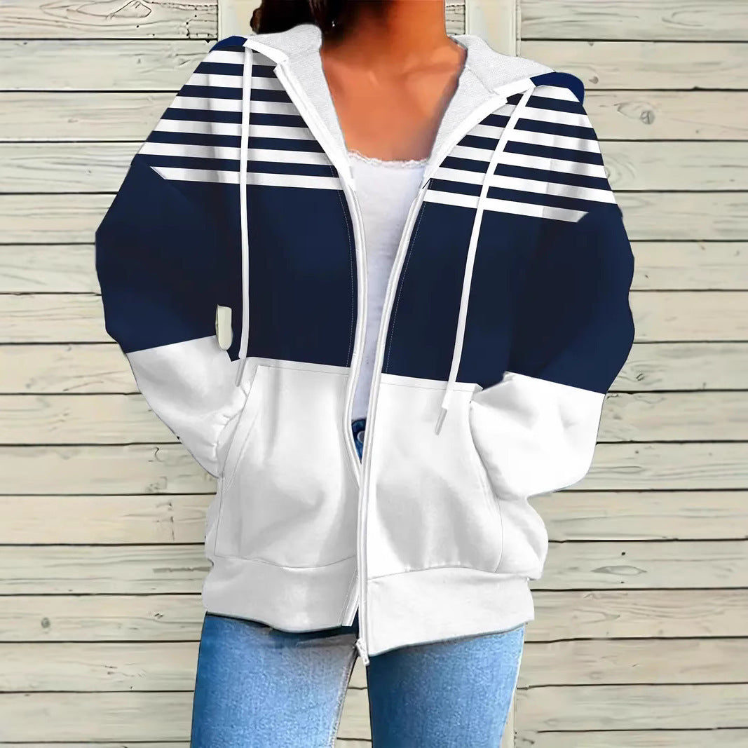 Karinda – Avslappnad Randig Oversized Hoodiejacka
