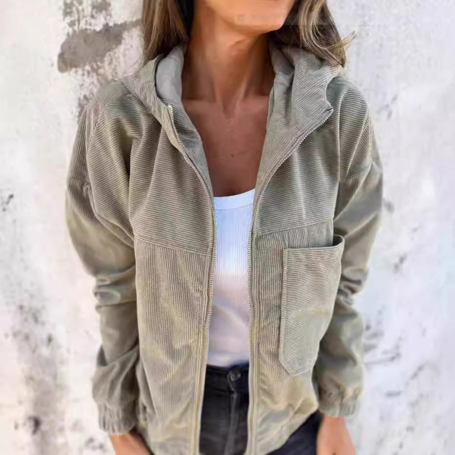 Down jacket with hood – Relaxed fit and soft corduroy ribbing