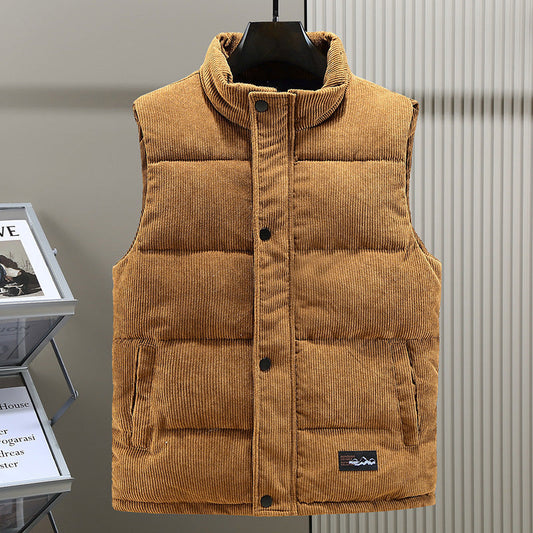 Men's Vest in Quilted Corduroy Fabric – High Collar with Snap Buttons and Pockets