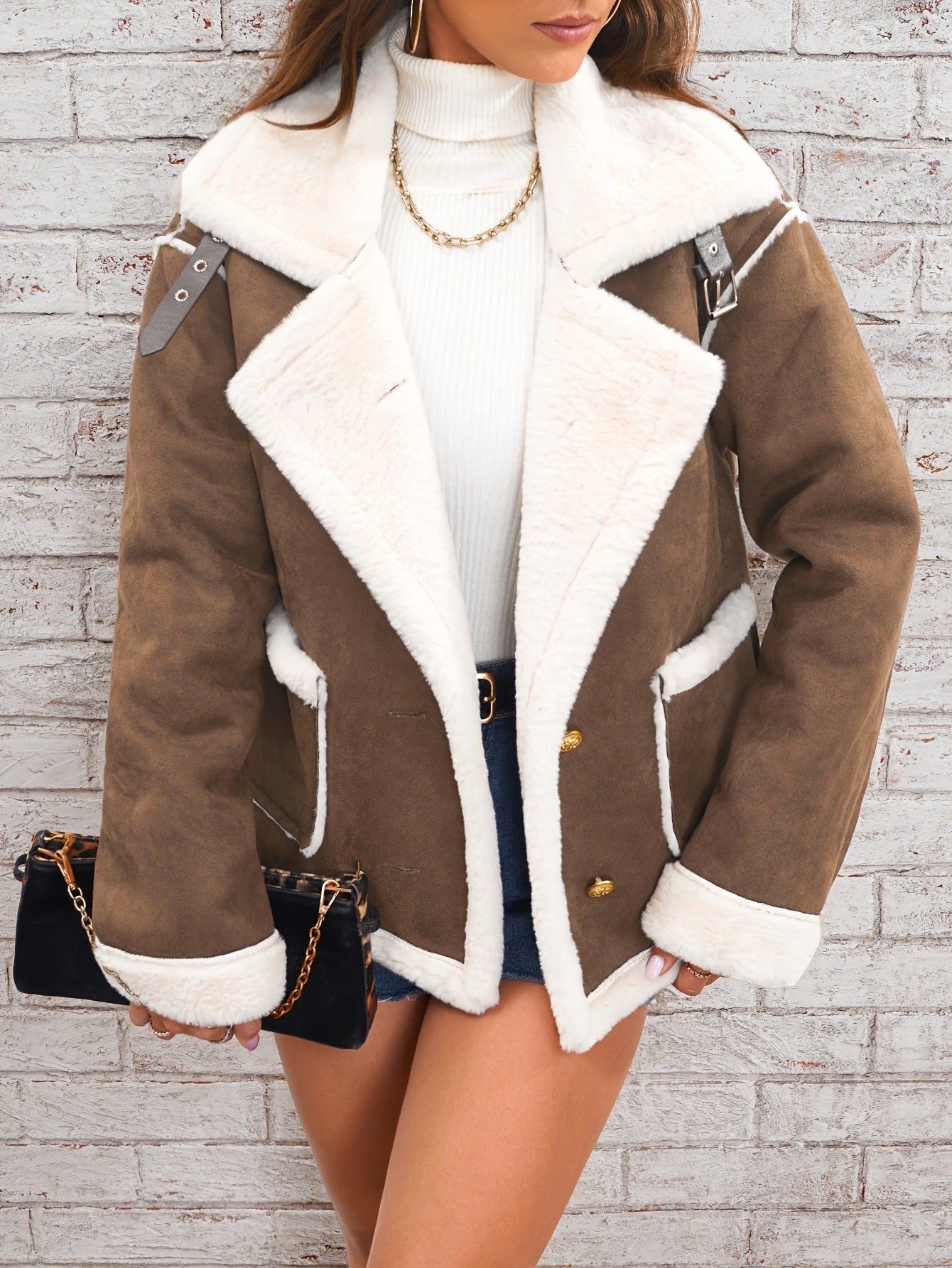 Oversize Faux Fur Jacket for Women – Double-Breasted Design