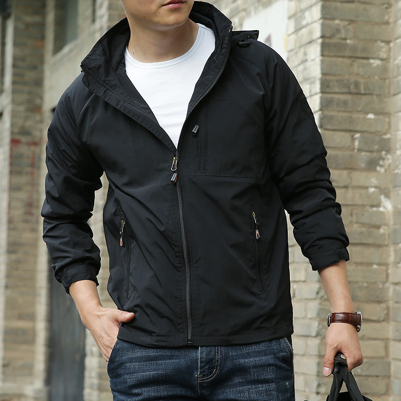Mr. Lightweight Windbreaker with Hood and Zipper Pockets