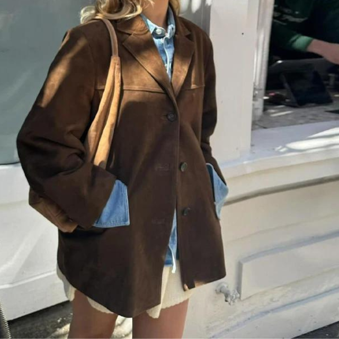 Elina™ | Oversized Höstjacka i Mocka med Enkelknäppning
