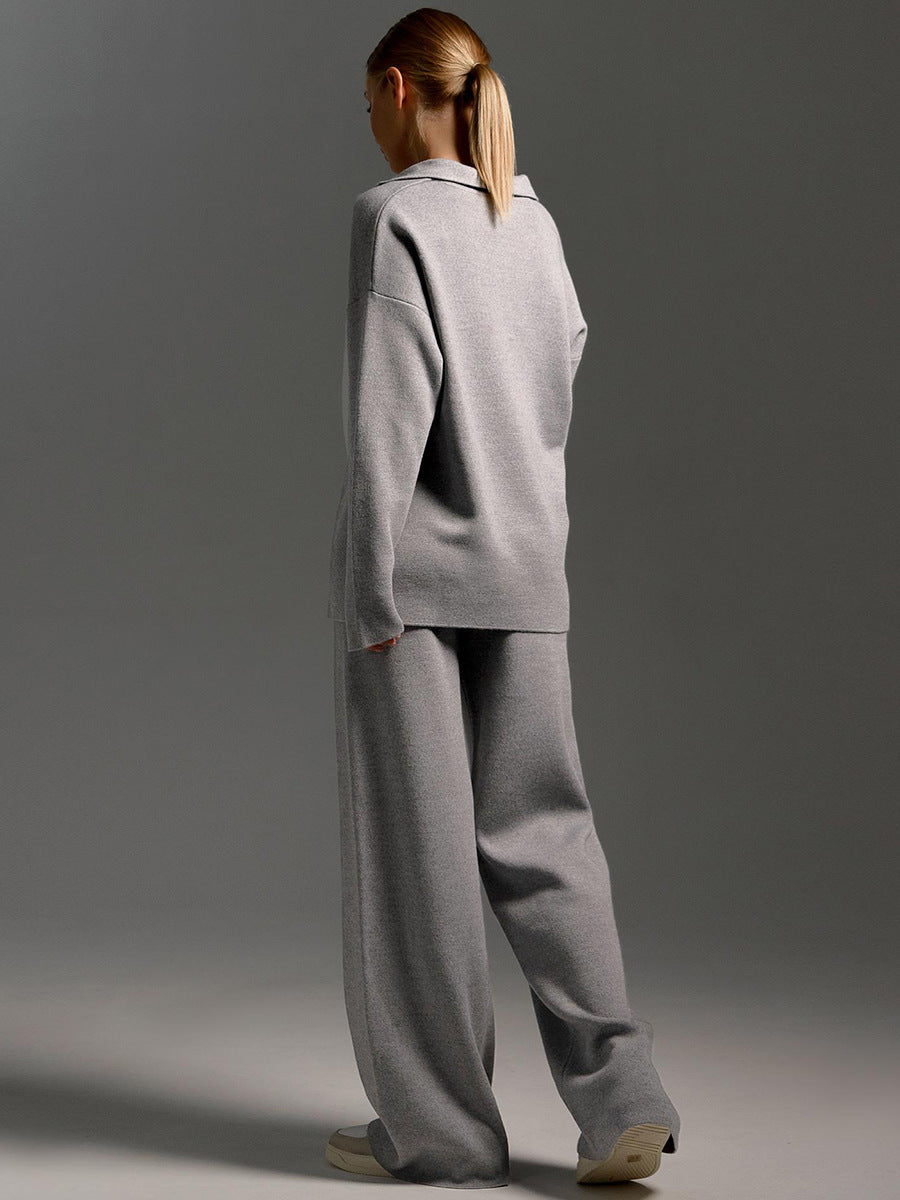 MAJA™ | Strikket Lounge-sæt med Oversized Trøje og Vide Bukser