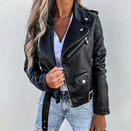 Leather jacket – Biker style with tailored fit & asymmetrical zipper