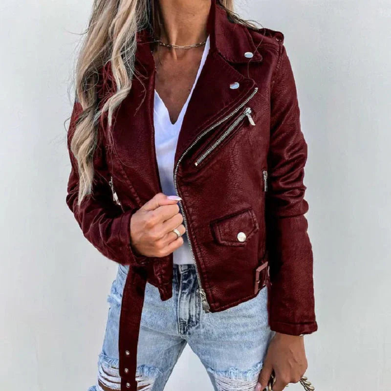 Leather jacket – Biker style with tailored fit & asymmetrical zipper