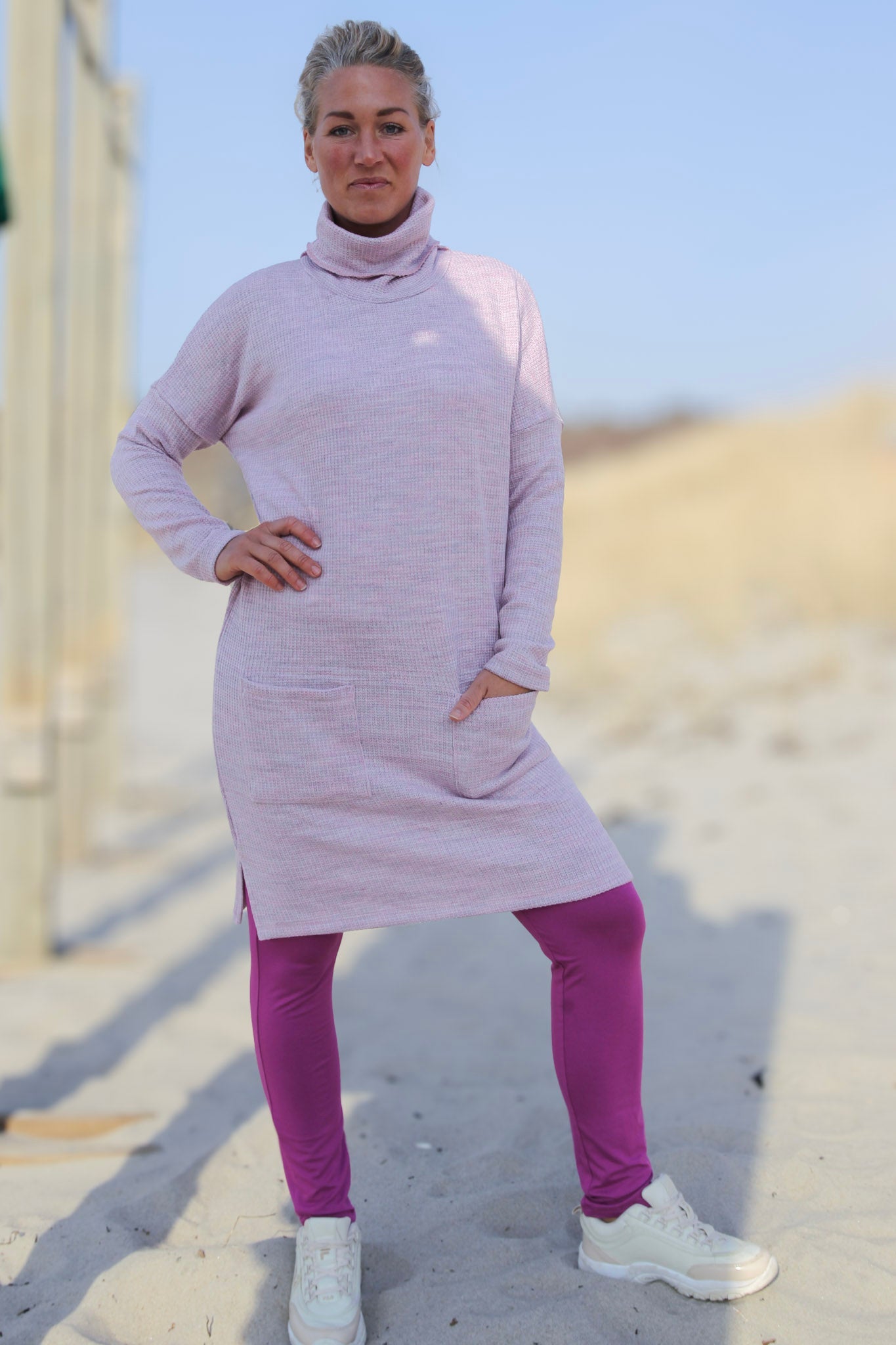 Myrilla Pink Polo Sweaterkjole – Løs Pasform til Kvinder