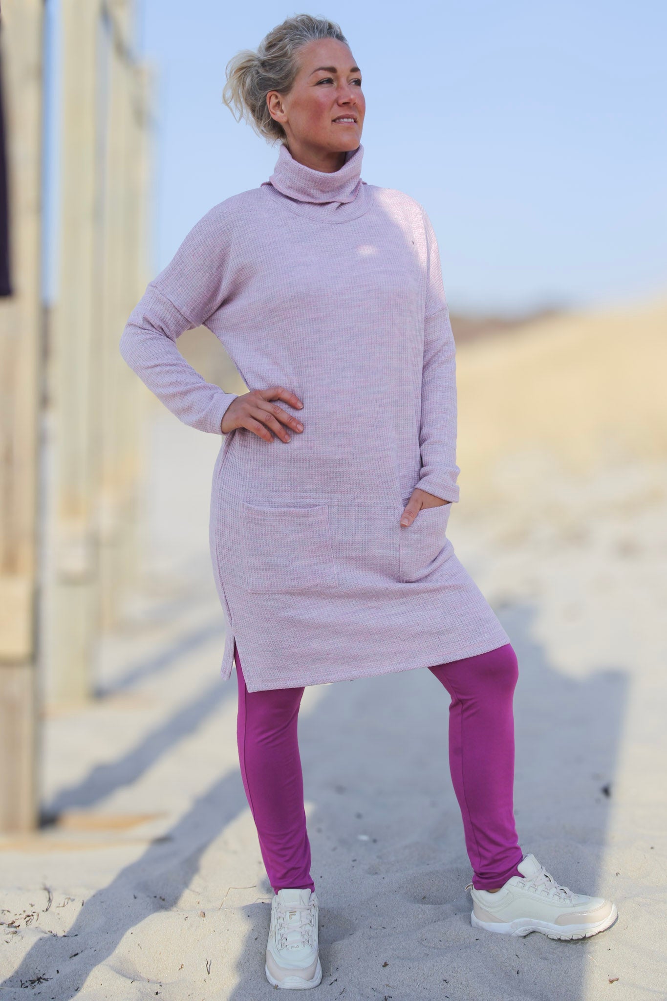 Myrilla Pink Polo Sweaterkjole – Løs Pasform til Kvinder