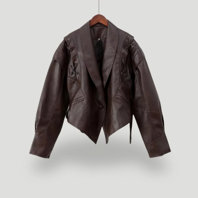 Matelina Dam Leather Jacket – Genuine Leather Jacket with Structured Fit & Lacing