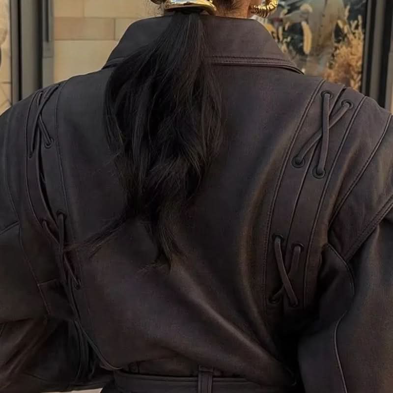 Matelina Dam Leather Jacket – Genuine Leather Jacket with Structured Fit & Lacing
