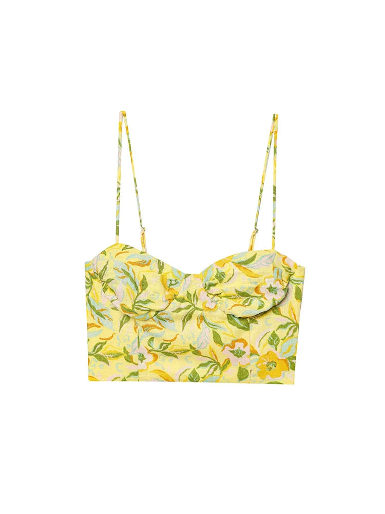 Isla | Blomstret To-delt Sæt med Crop Top & A-linjekjole