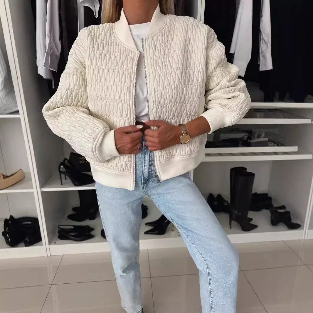 Dam Bomber Jacket with Quilted Pattern and Relaxed Fit – Trendy Spring Jacket