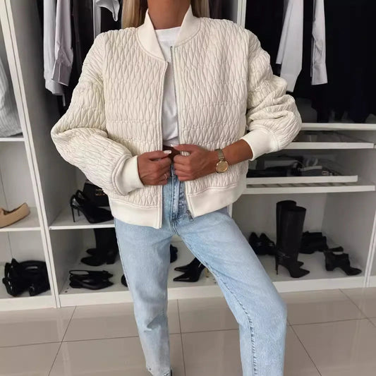 Dam Bomber Jacket with Quilted Pattern and Relaxed Fit – Trendy Spring Jacket