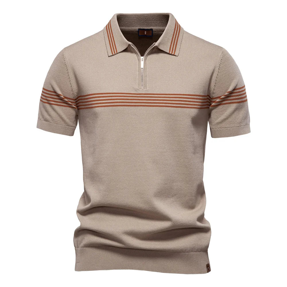 Oskar | Short-sleeved polo shirt with zipper and stripe on the chest
