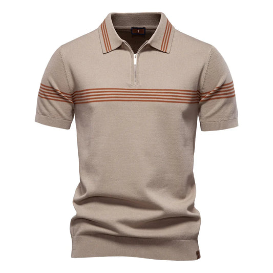 Oskar | Short-sleeved polo shirt with zipper and stripe on the chest
