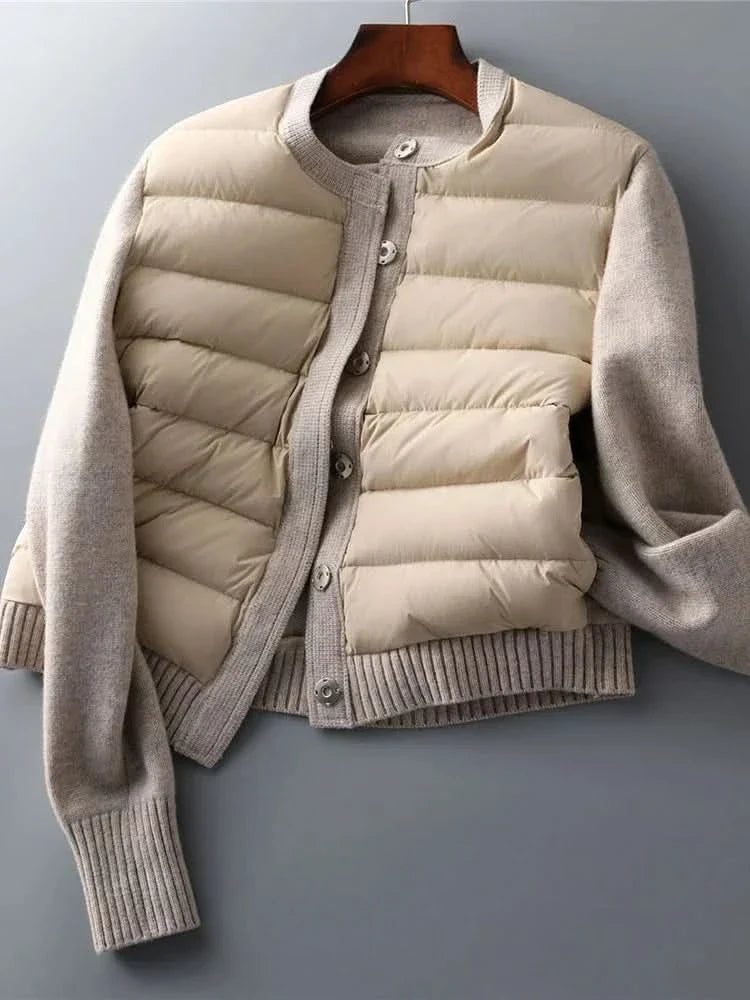 Down Jacket Quilted – Hybrid Design with Knitted Sleeves and Collar