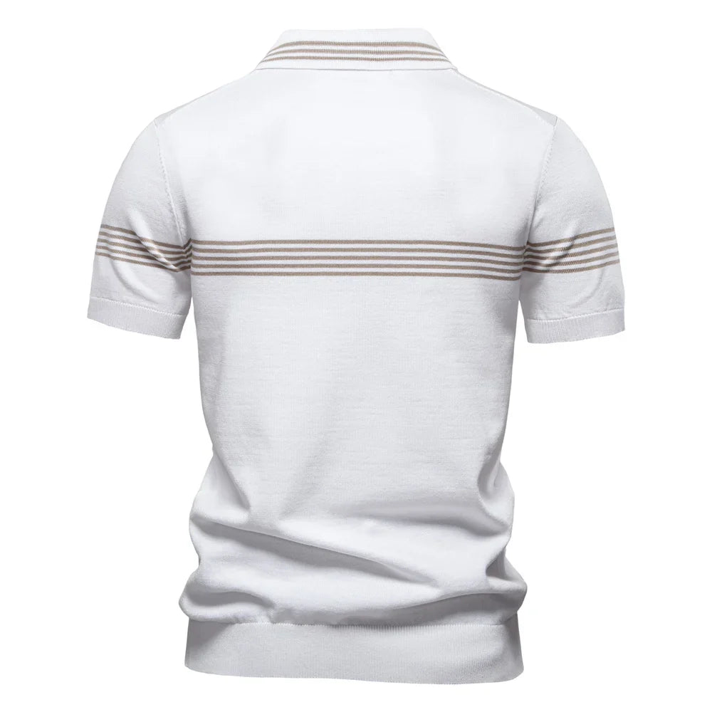Oskar | Short-sleeved polo shirt with zipper and stripe on the chest