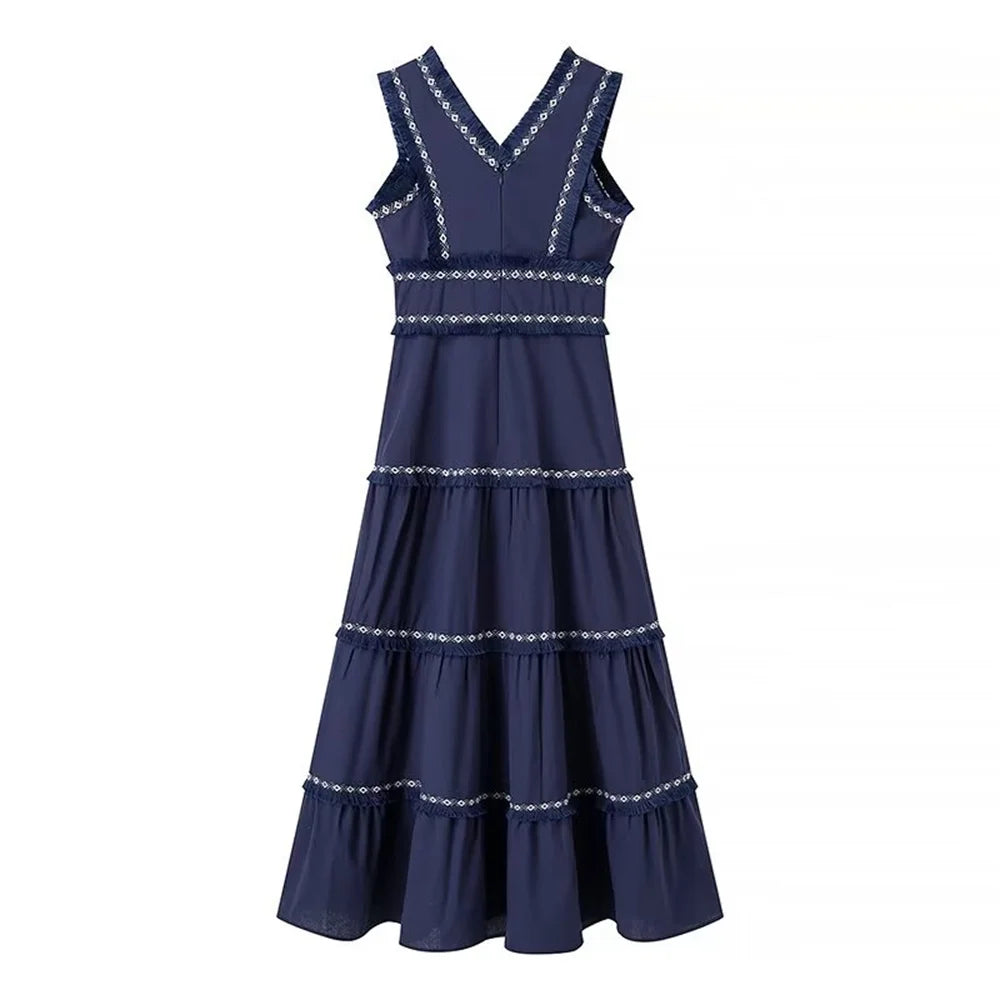 Malina | V-neck Dress with Fringe Details