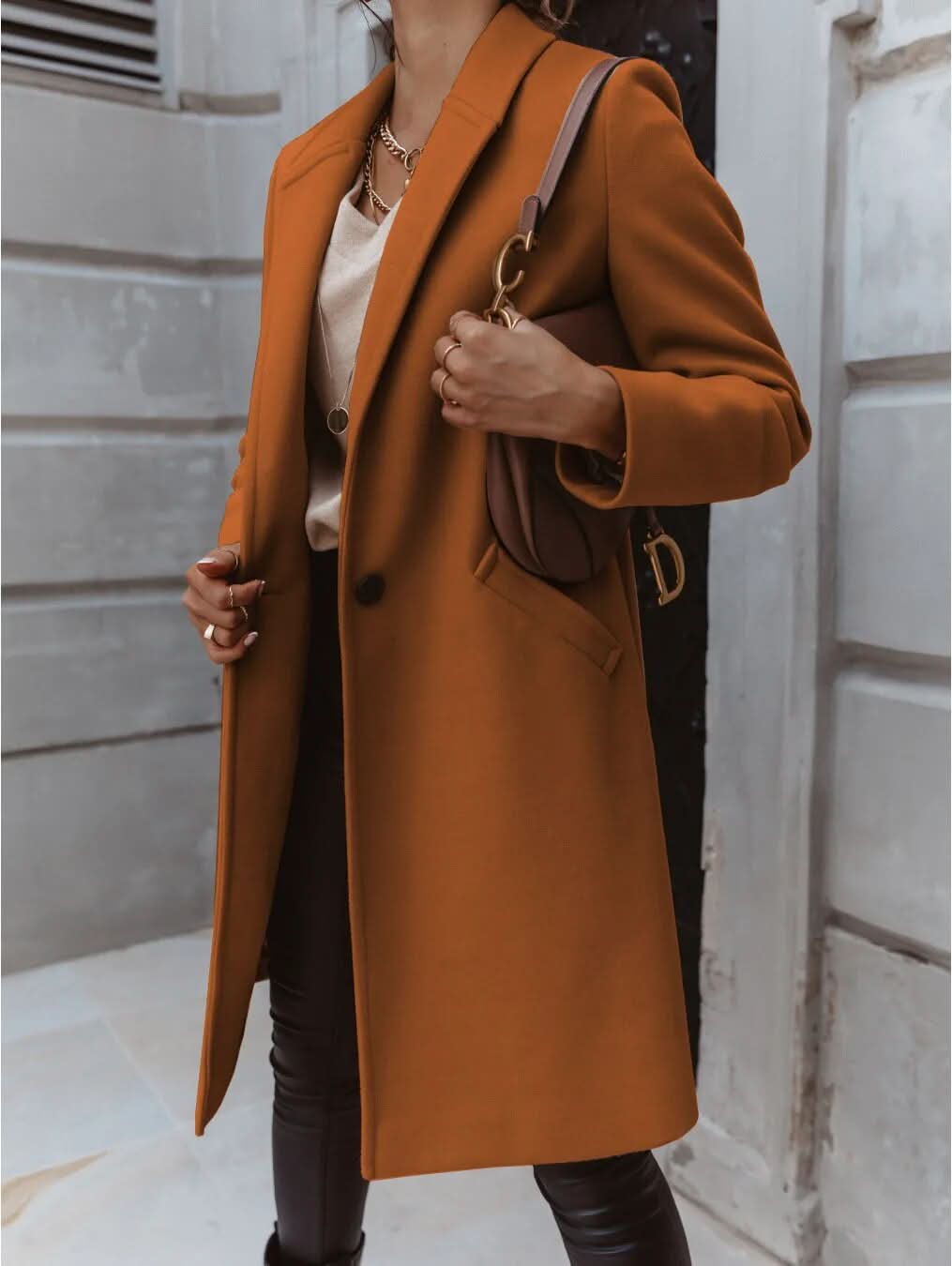 Women's Chic Long Coat – Tailored Fit with Timeless Collar