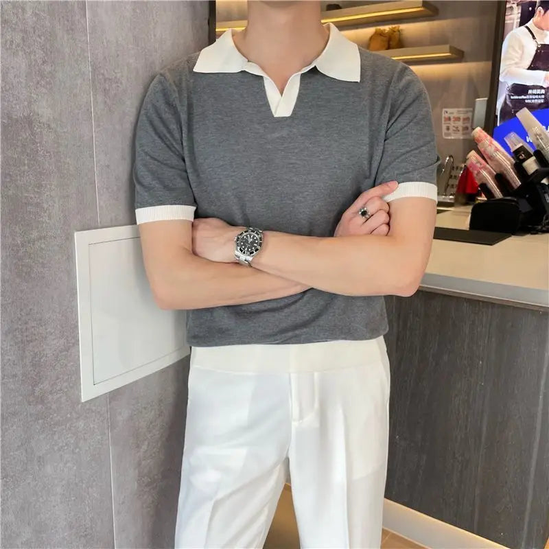 Emilio | Short-sleeved polo shirt with contrast collar and ribbed edges