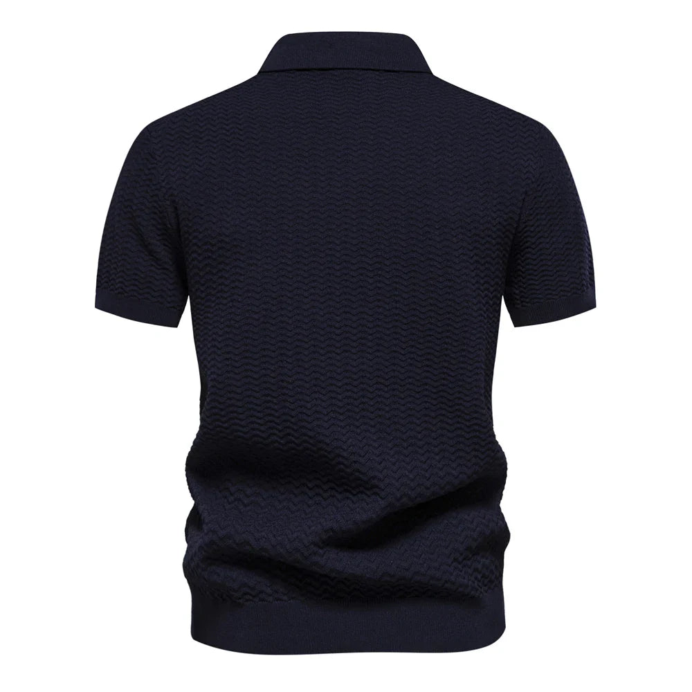 Niklas | Short-sleeved knitted polo shirt with striped chest