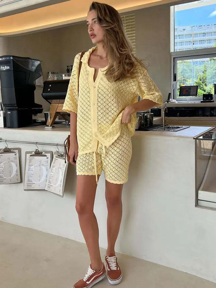 Alara | Virkat to-delt sæt med shorts & sommertop