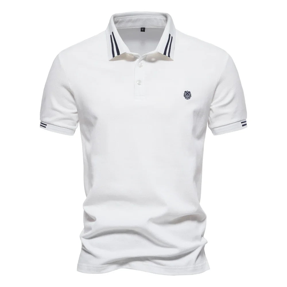 Patrik | Short-sleeved polo shirt with striped edges and logo