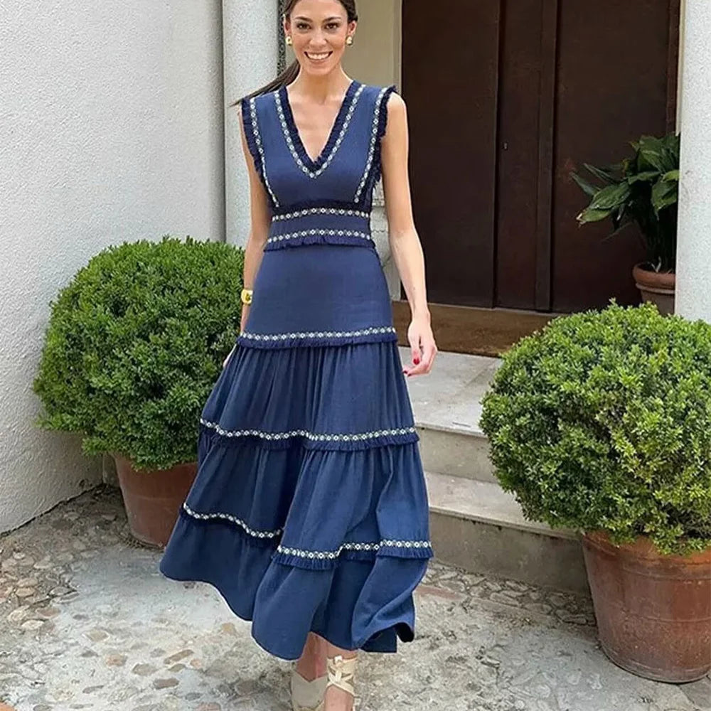 Malina | V-neck Dress with Fringe Details