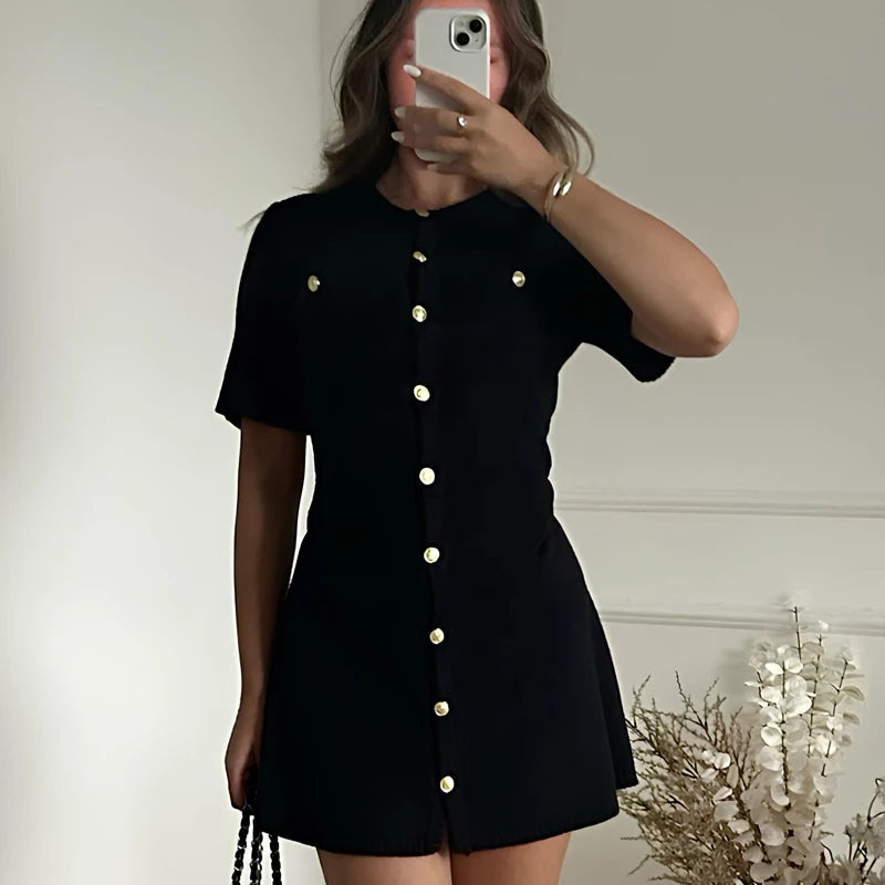CELESTE™ | Knitted Mini Dress with Metal Buttons and Figure-Hugging Silhouette