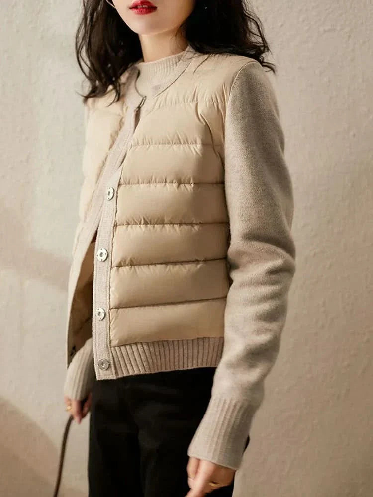 Down Jacket Quilted – Hybrid Design with Knitted Sleeves and Collar