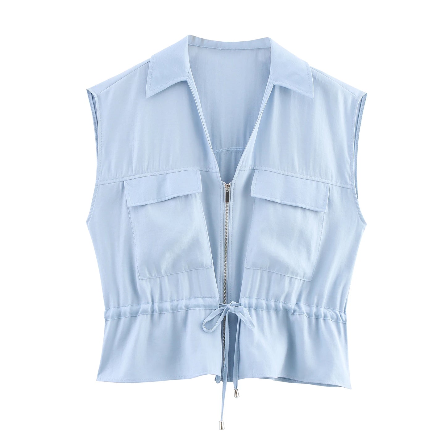 ALYSSA™ | Somrig todelt dragt til damer med plisseret bluse og bukser i ensfarvet design