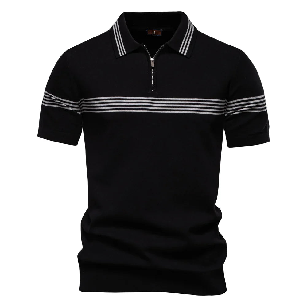 Oskar | Short-sleeved polo shirt with zipper and stripe on the chest