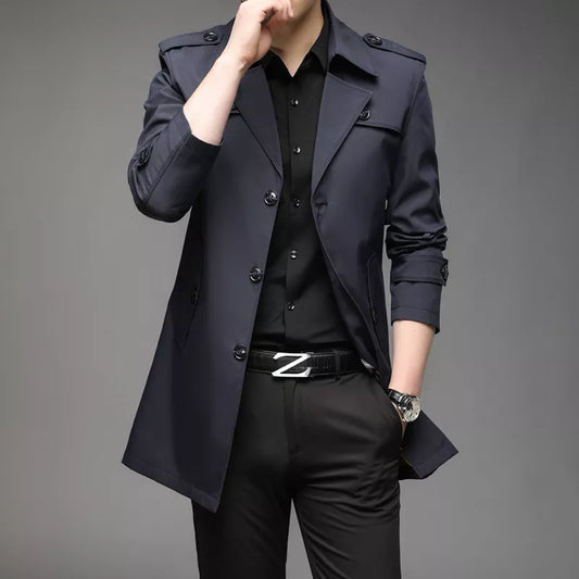 Men's Trench Coat – Tailored Fit – Double-Breasted with Structured Shoulders